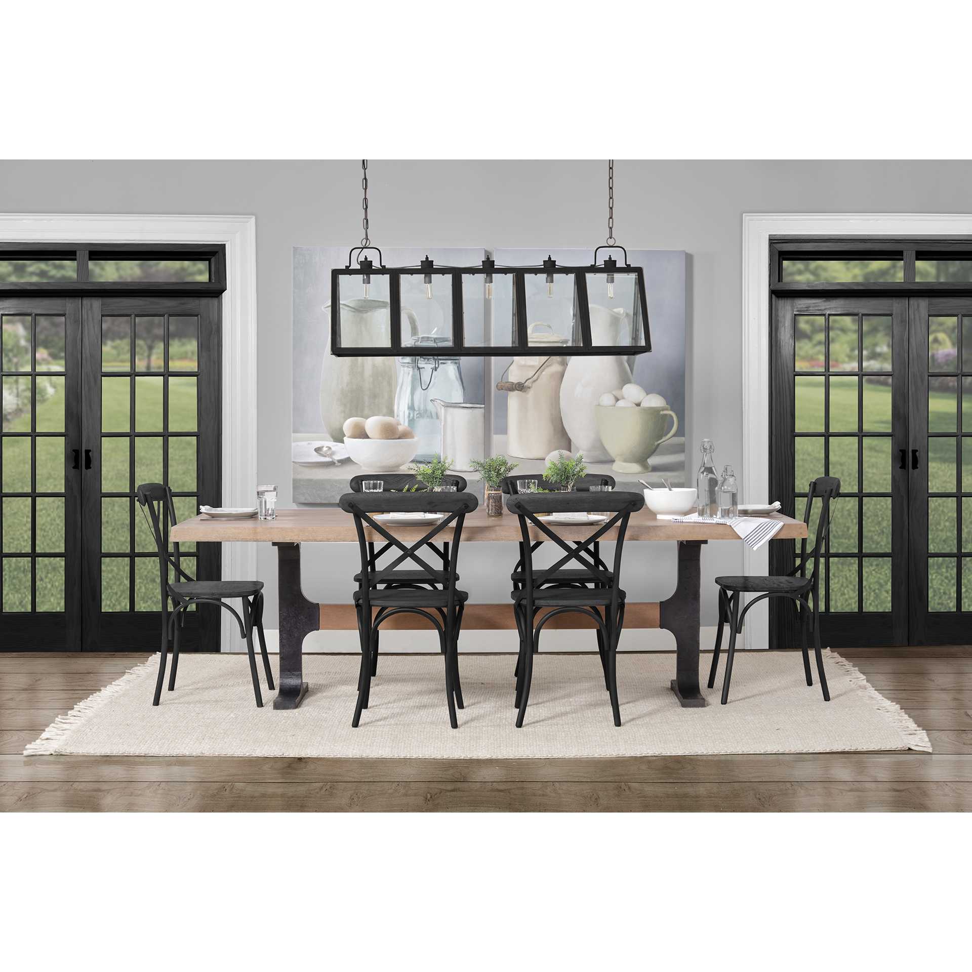 96x42 Rectangular Brown Solid Wood Top with Black Metal Base Dining Table