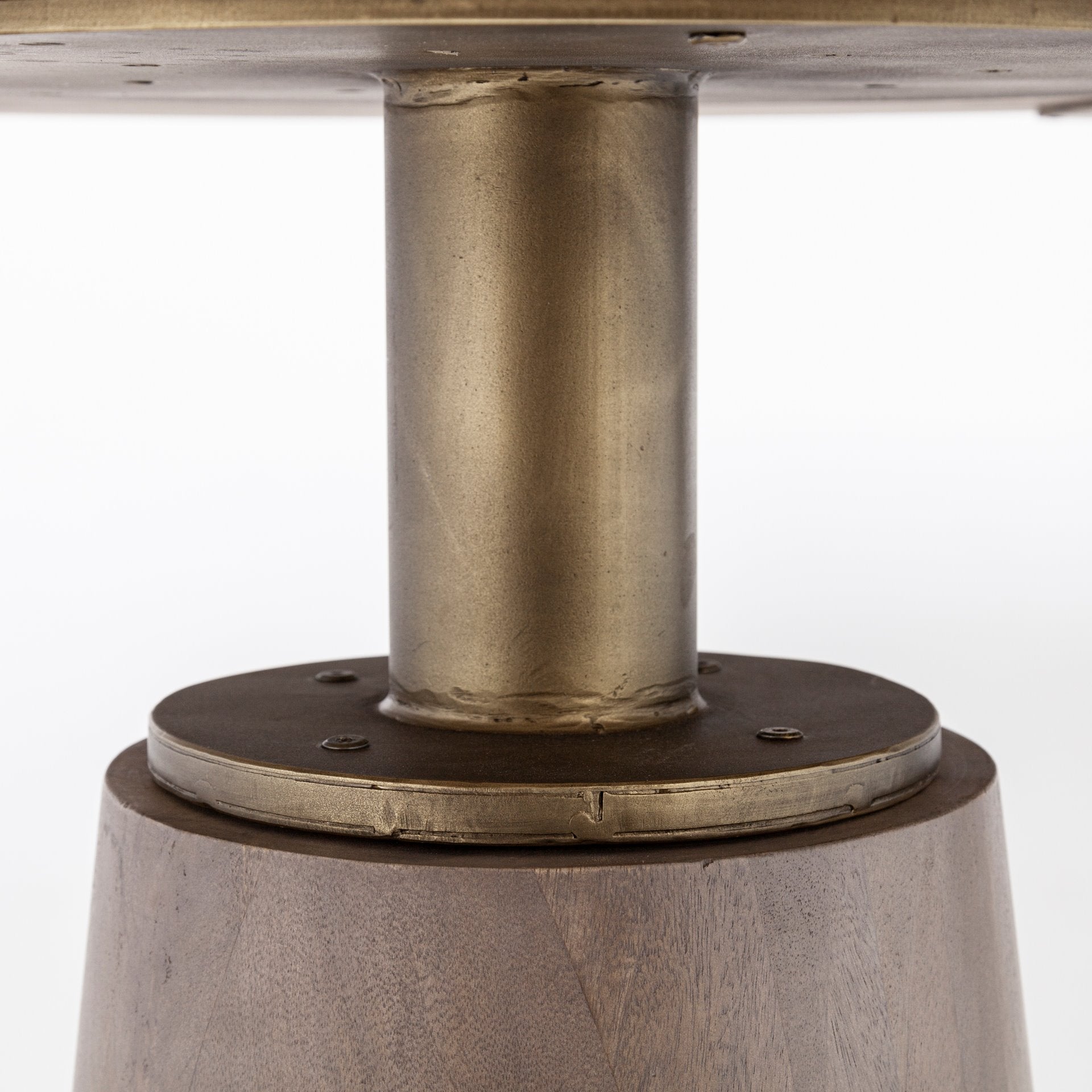 54" Round Brown Solid Wood Top Brown Wood Gold Metal Base Dining Table