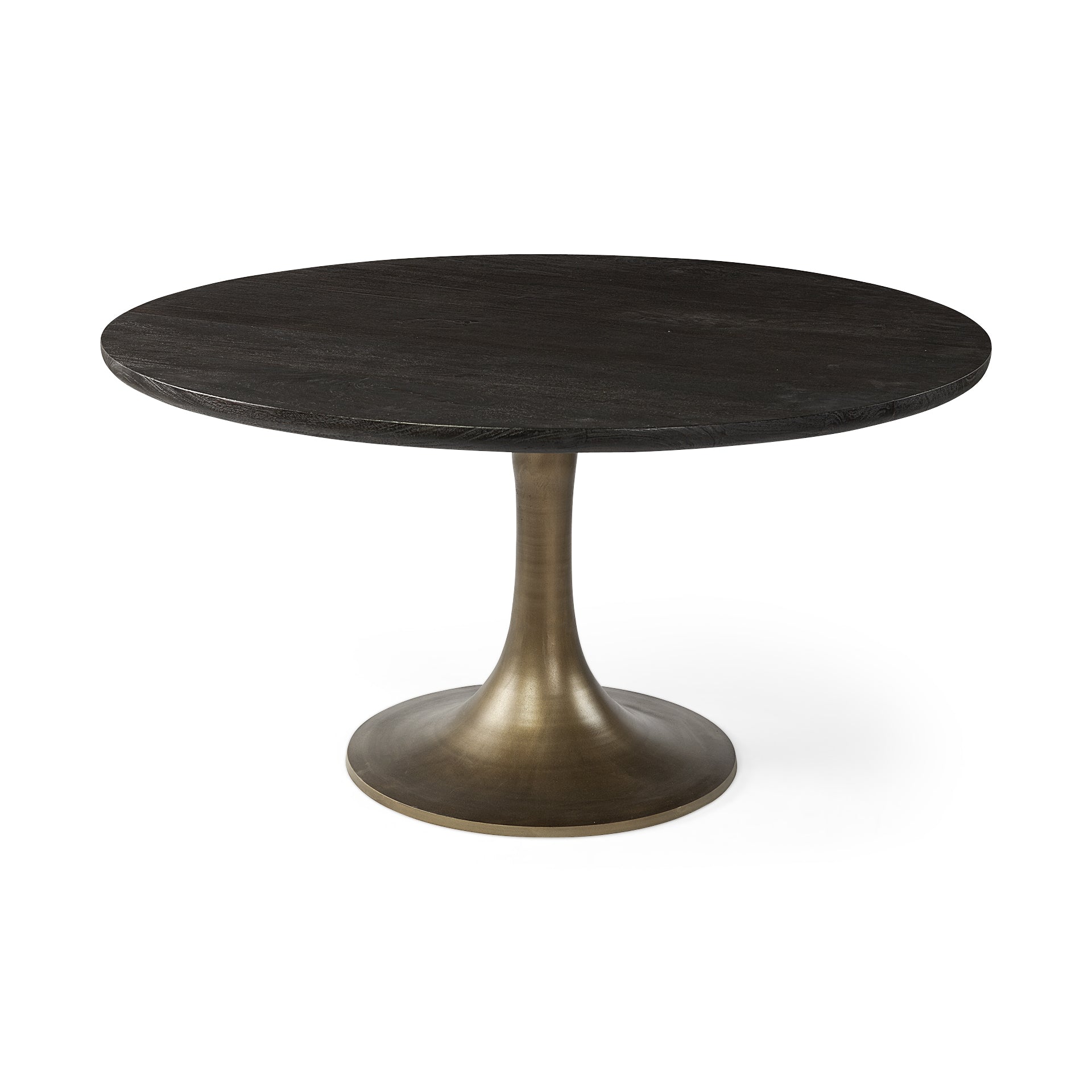 54" Round Brown Solid Wood Top with Gold Metal Base Dining Table