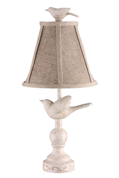 Hand-Carved Bird Accent Lamp with Playful Shade