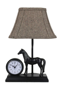 Clock and Horse Accent Lamp with Herringbone Shade