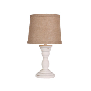Distressed White Accent Lamp with Tan Shade