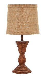 Brown Wood Stain Accent Lamp with Natural Burlap