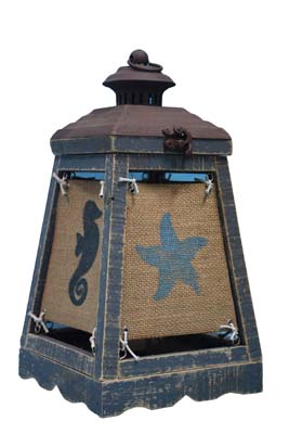 Cape Lantern Blue Accent Lamp with Coastal Icons