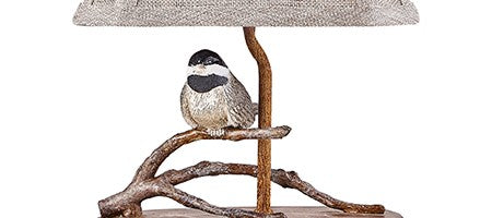 Songbird on a Branch Accent Lamp with Tailored Shade