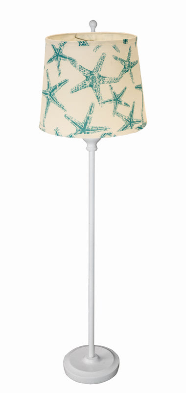 White Floor Lamp with Aqua Sea Horses Shade