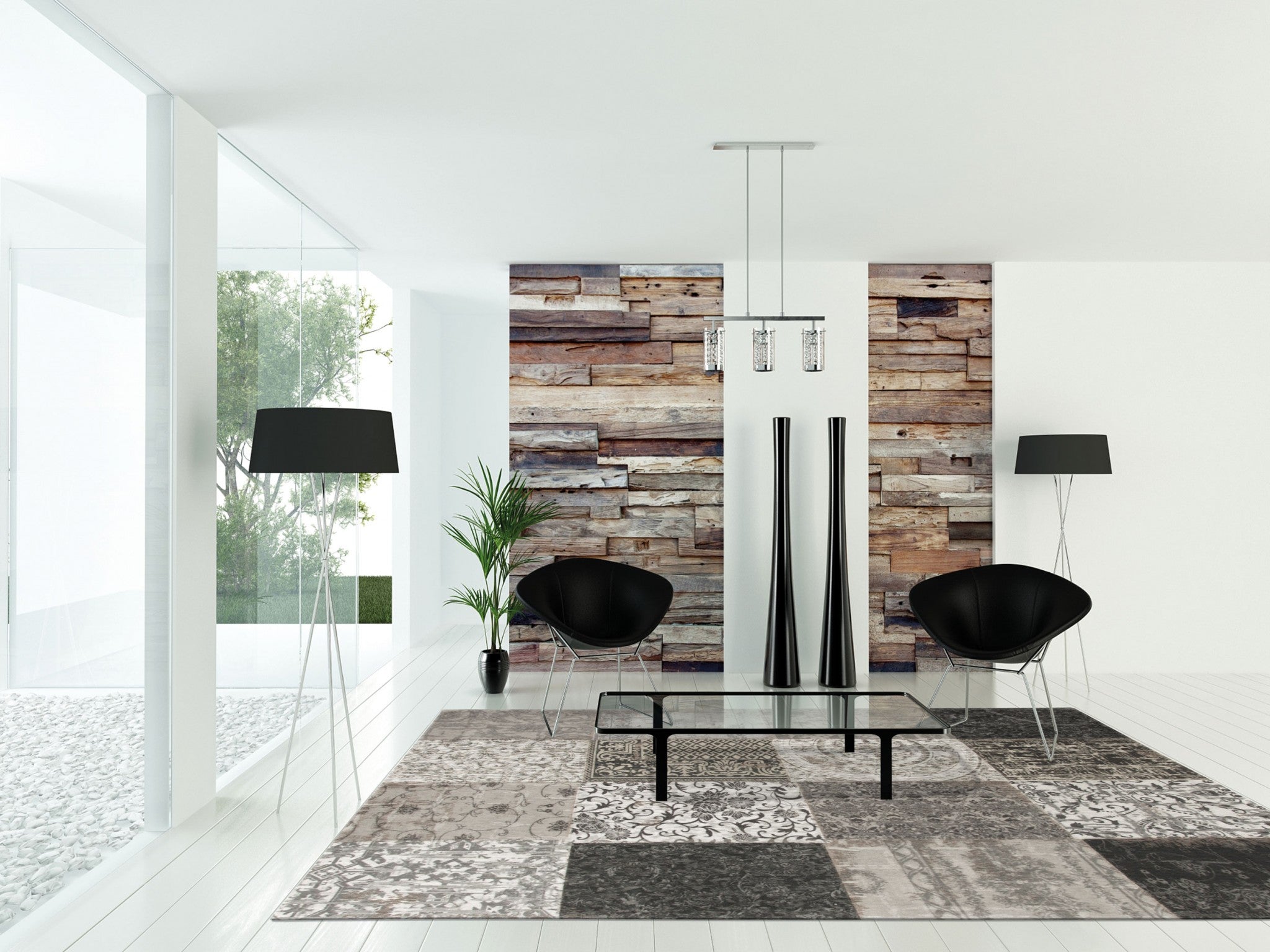 3' x 5' Black White and Grey Patchwork Design Area Rug