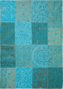 9' x 11' Azur Light Blue Dark Blue and Red Patchwork Design Area Rug