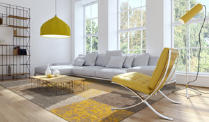 2.5' x 5' Yellow and Gray Patchwork Design Area Rug