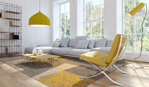 7' x 9' Yellow and Gray Patchwork Design Area Rug