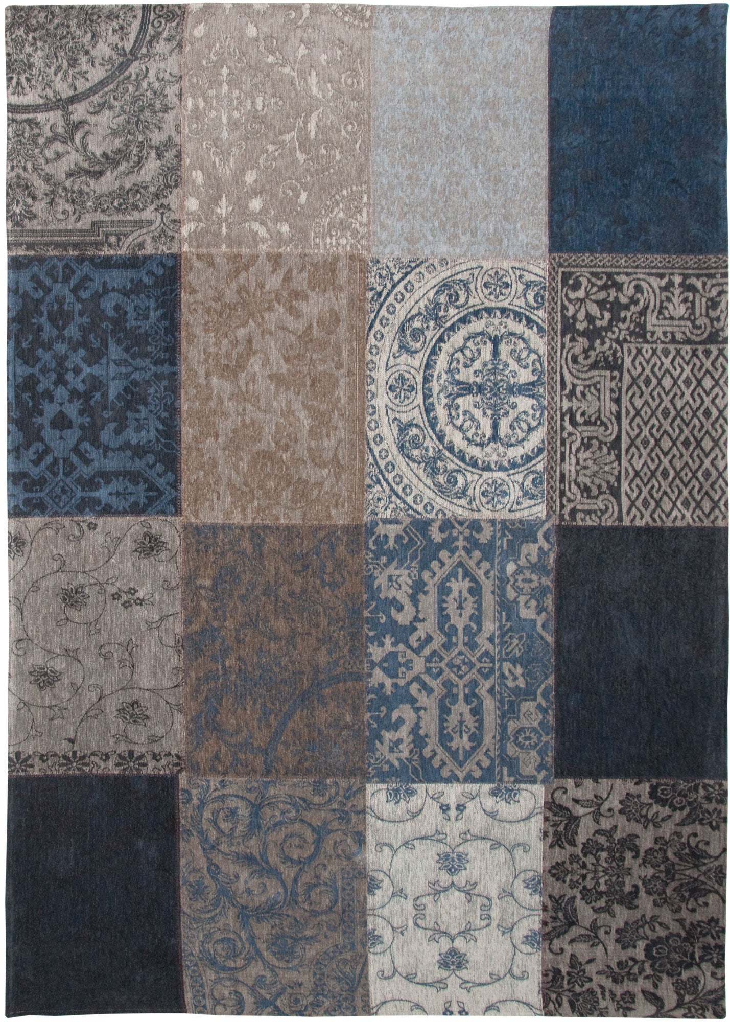 8' x 11' Blue Grey  Patchwork Design Area Rug