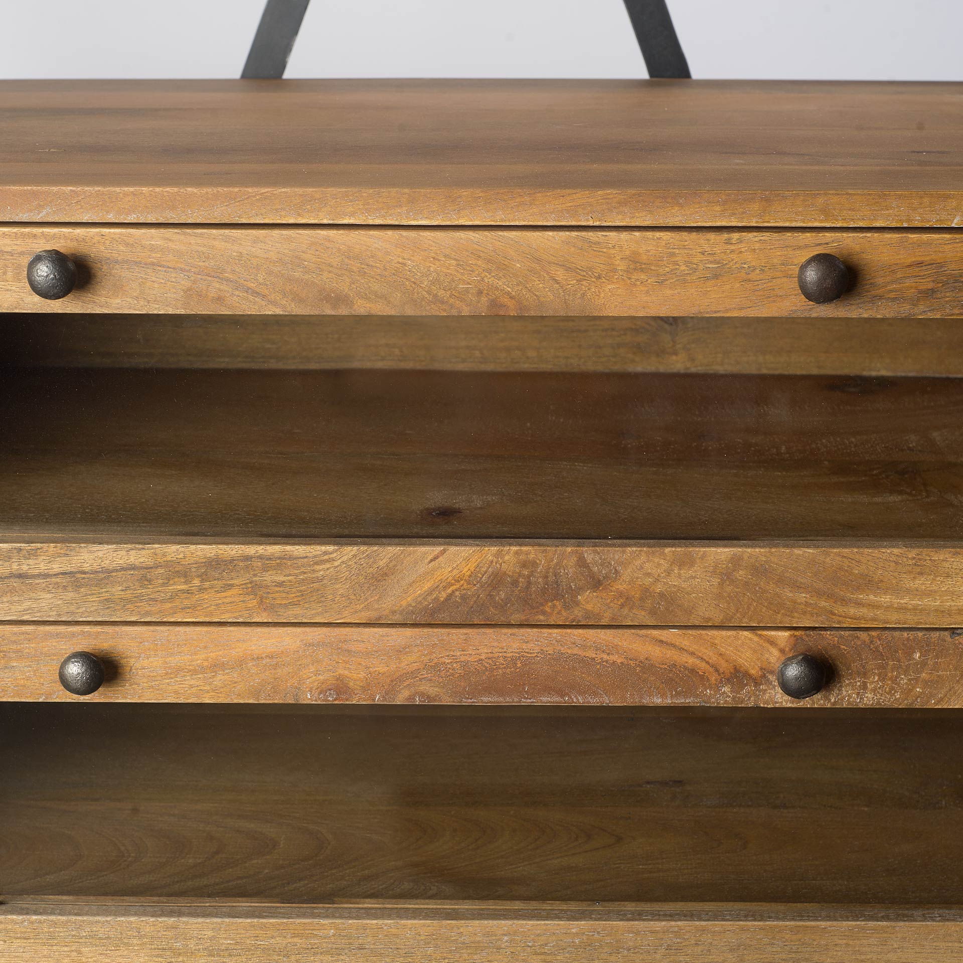 Light Brown Wood and Metal Shelving Unit with 6 Shelves