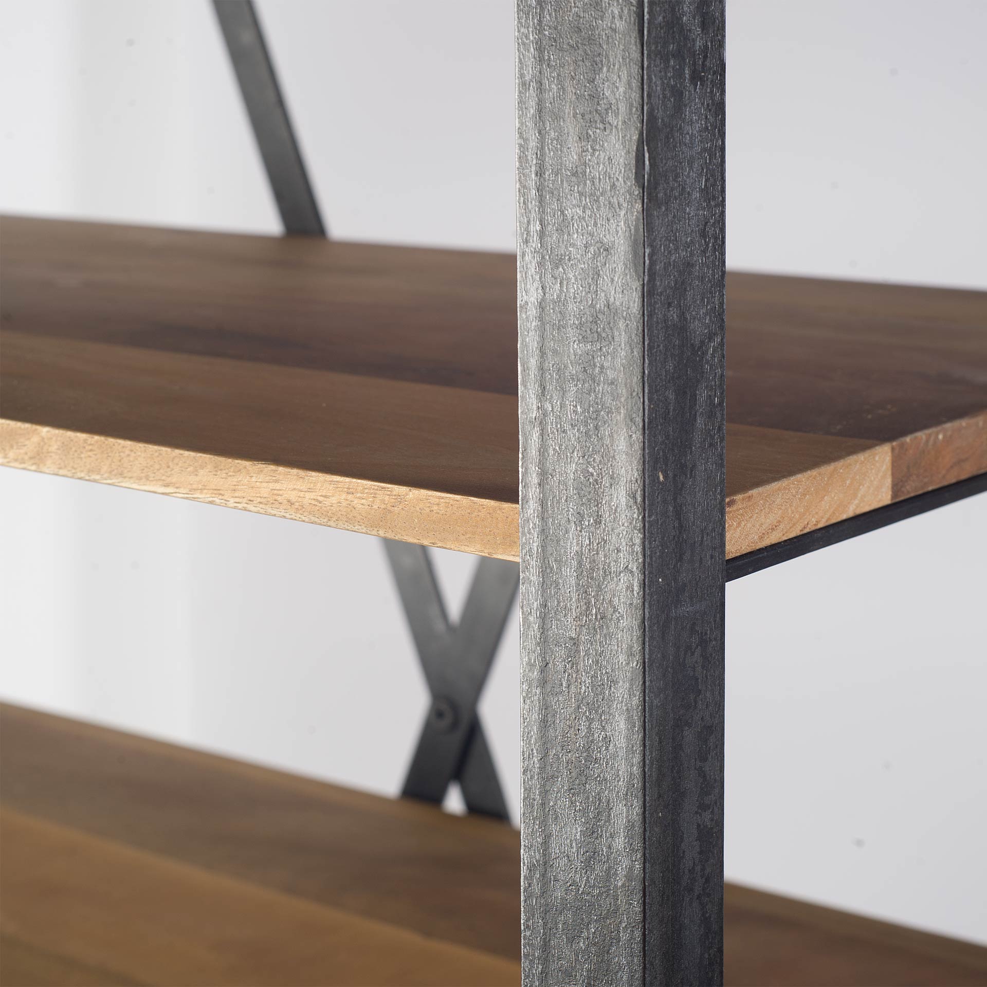 Light Brown Wood and Metal Shelving Unit with 6 Shelves