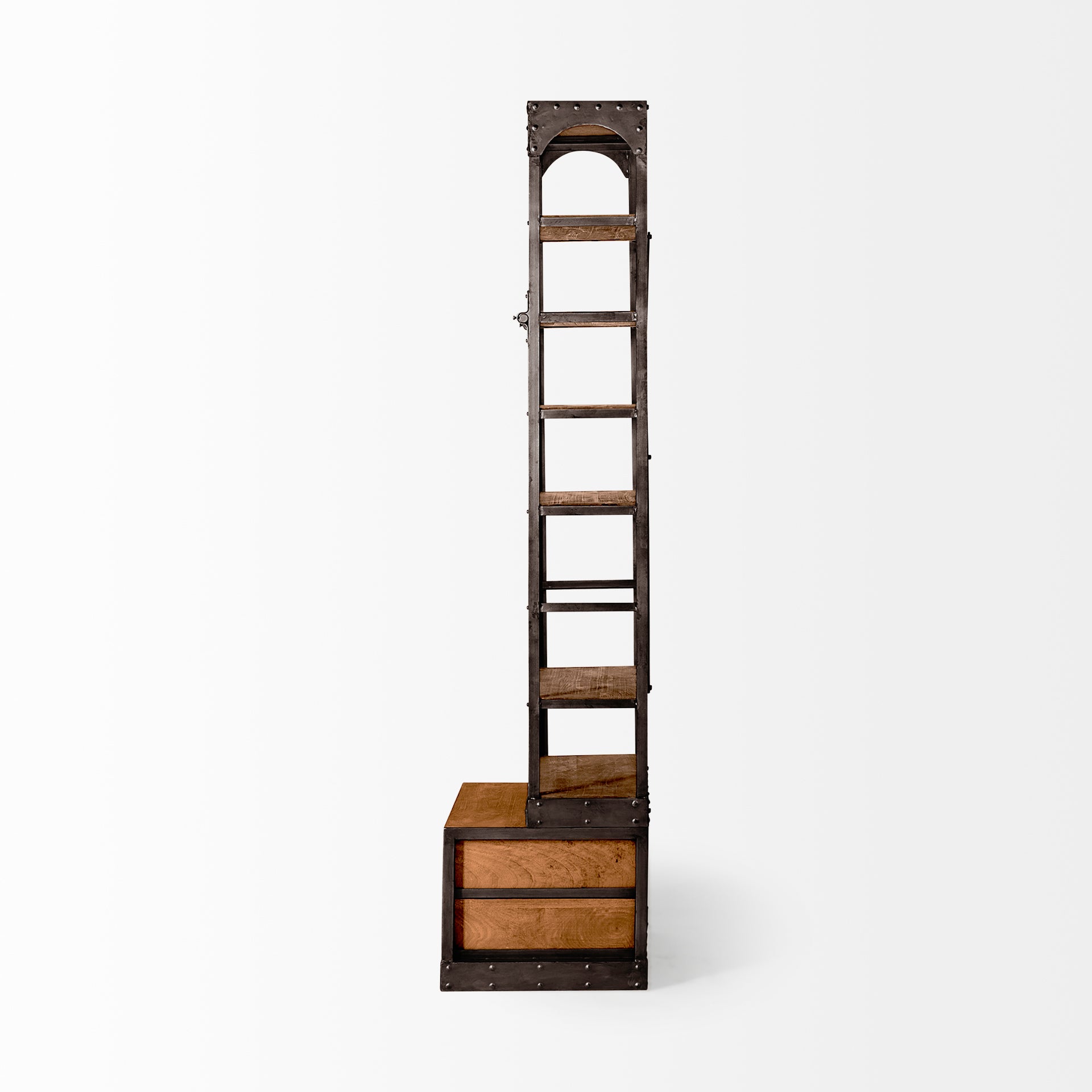 Medium Brown Wood Copper Accent Shelving Unit with 4 Shelves