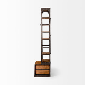 Medium Brown Wood Copper Accent Shelving Unit with 4 Shelves