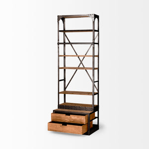 Medium Brown Wood Copper Accent Shelving Unit with 4 Shelves
