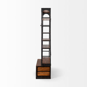 Medium Brown Wood Shelving Unit with Copper Ladder and 4 Shelves