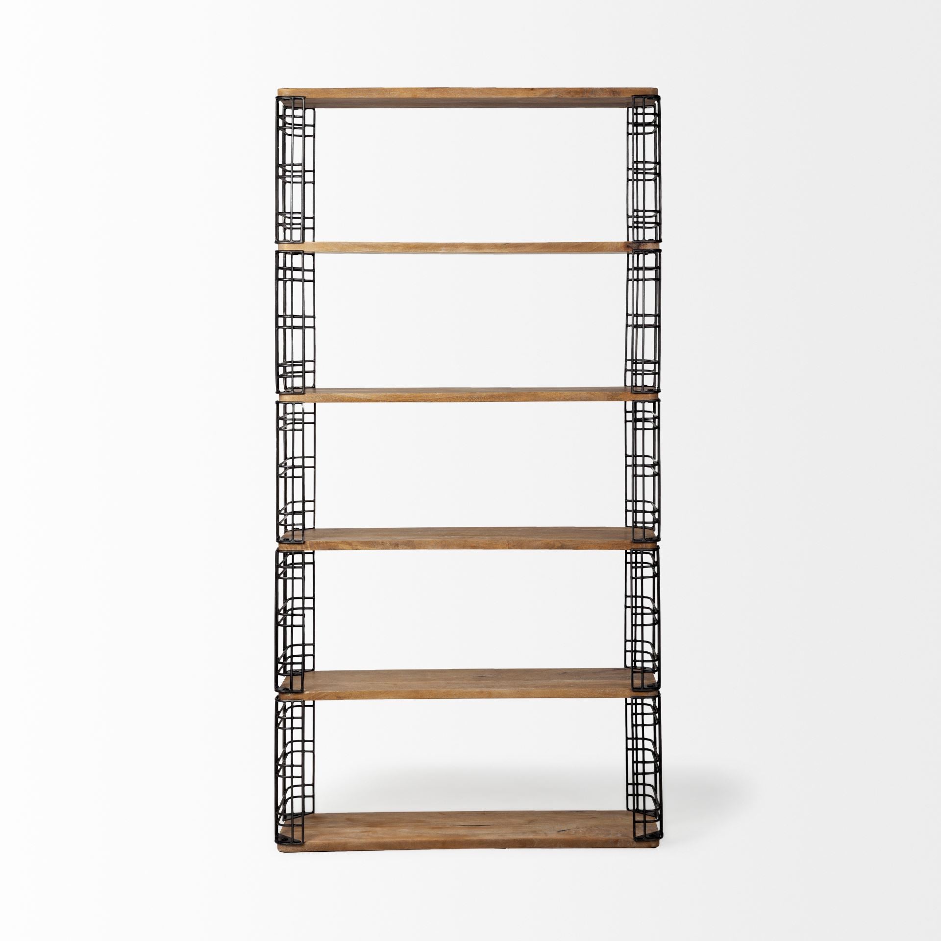 Brown Wood Shelving Unit with Metal Frame and 6 Shelves