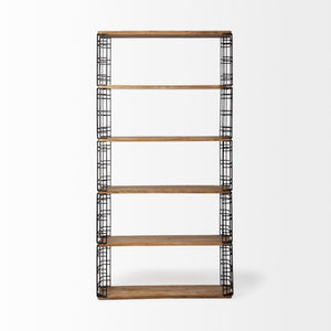 Brown Wood Shelving Unit with Metal Frame and 6 Shelves