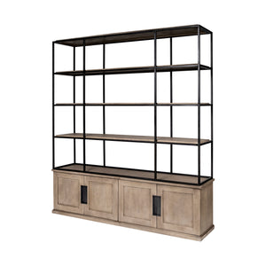 Light Brown Wood and Iron Shelving Unit with 3 Shelves