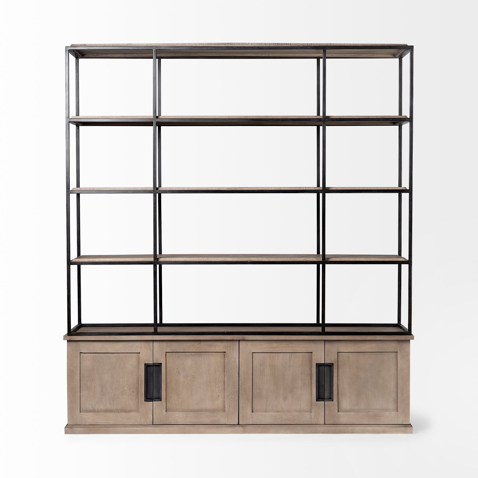 Light Brown Wood and Iron Shelving Unit with 3 Shelves