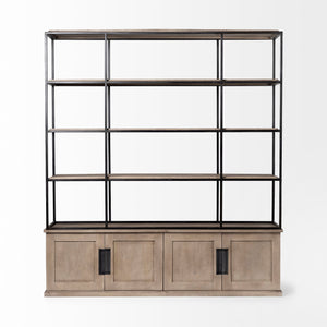 Light Brown Wood and Iron Shelving Unit with 3 Shelves