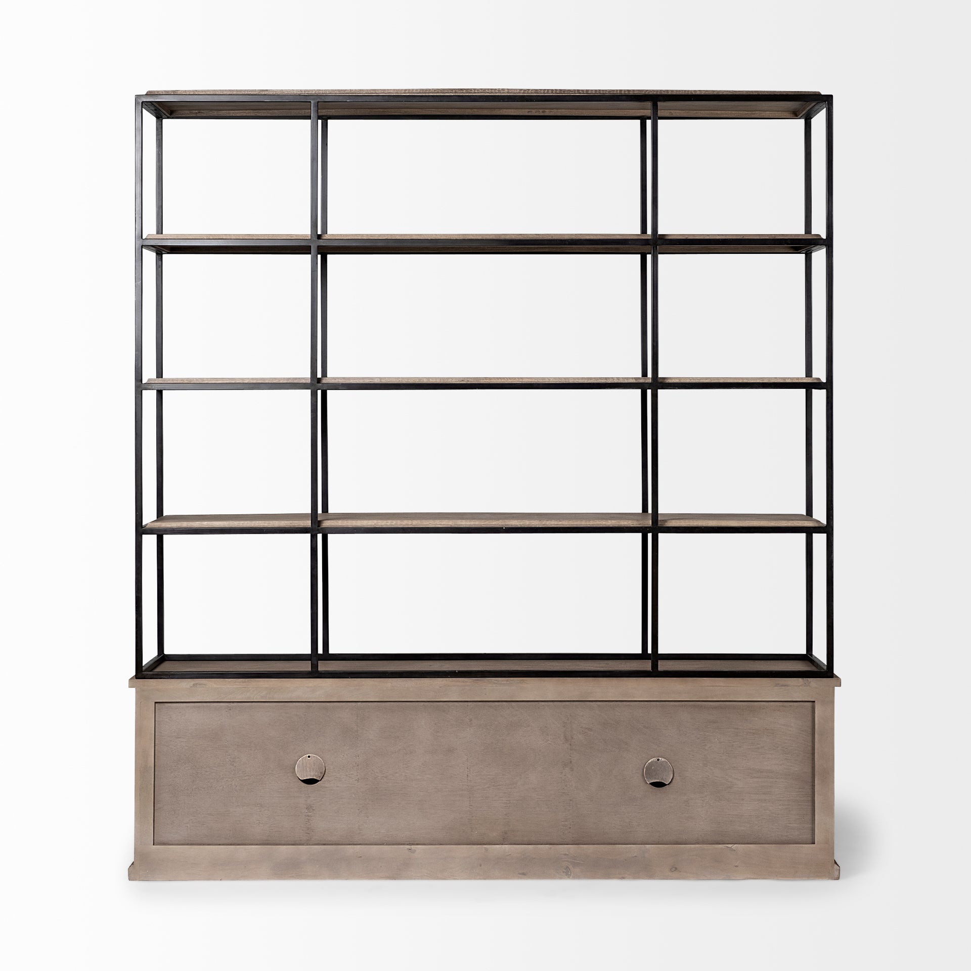 Light Brown Wood and Iron Shelving Unit with 3 Shelves