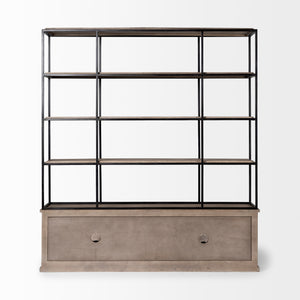 Light Brown Wood and Iron Shelving Unit with 3 Shelves