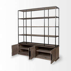 Light Brown Wood and Iron Shelving Unit with 3 Shelves