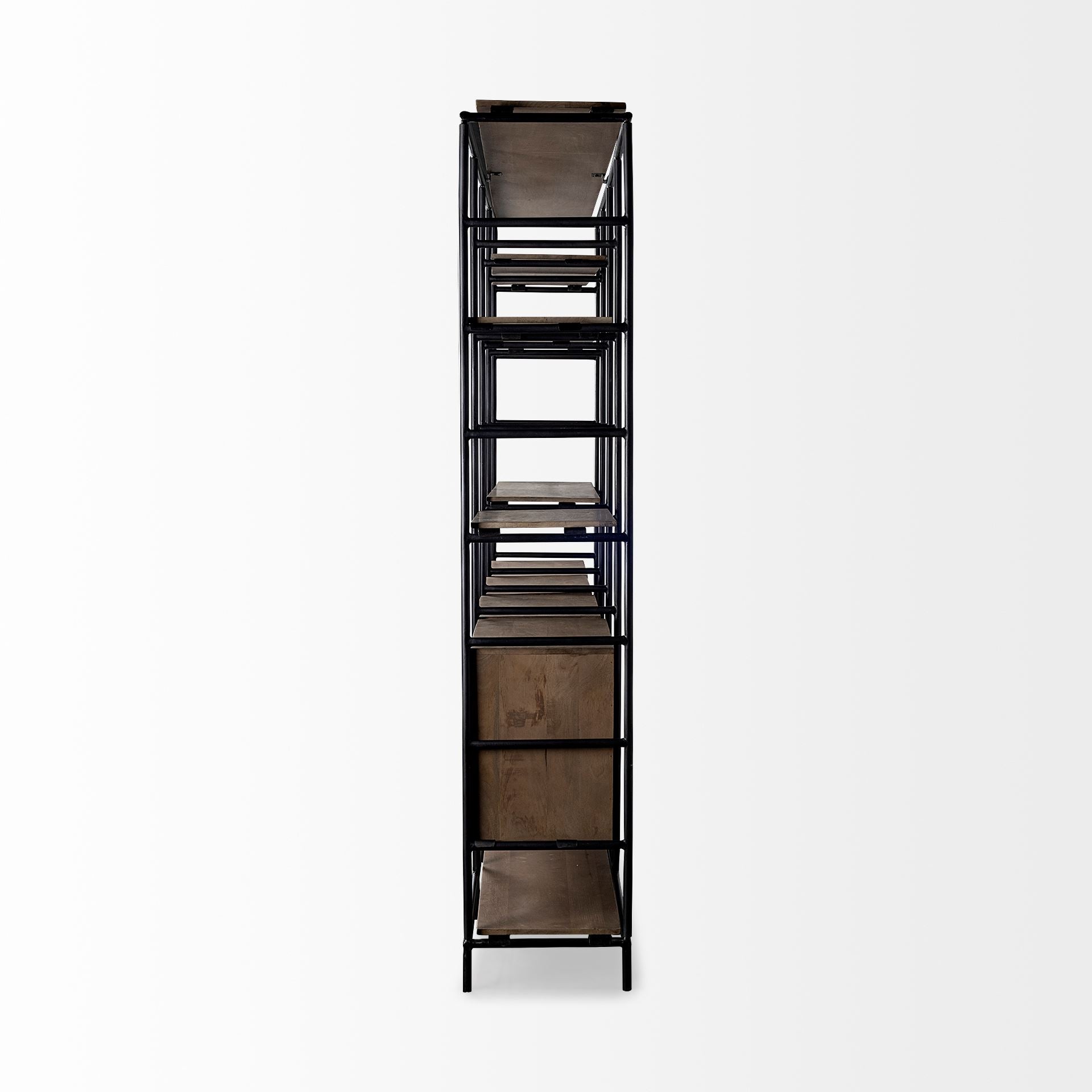 Medium Brown Wood and Metal Multi Shelves Shelving Unit