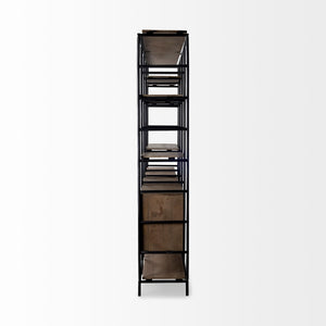 Medium Brown Wood and Metal Multi Shelves Shelving Unit