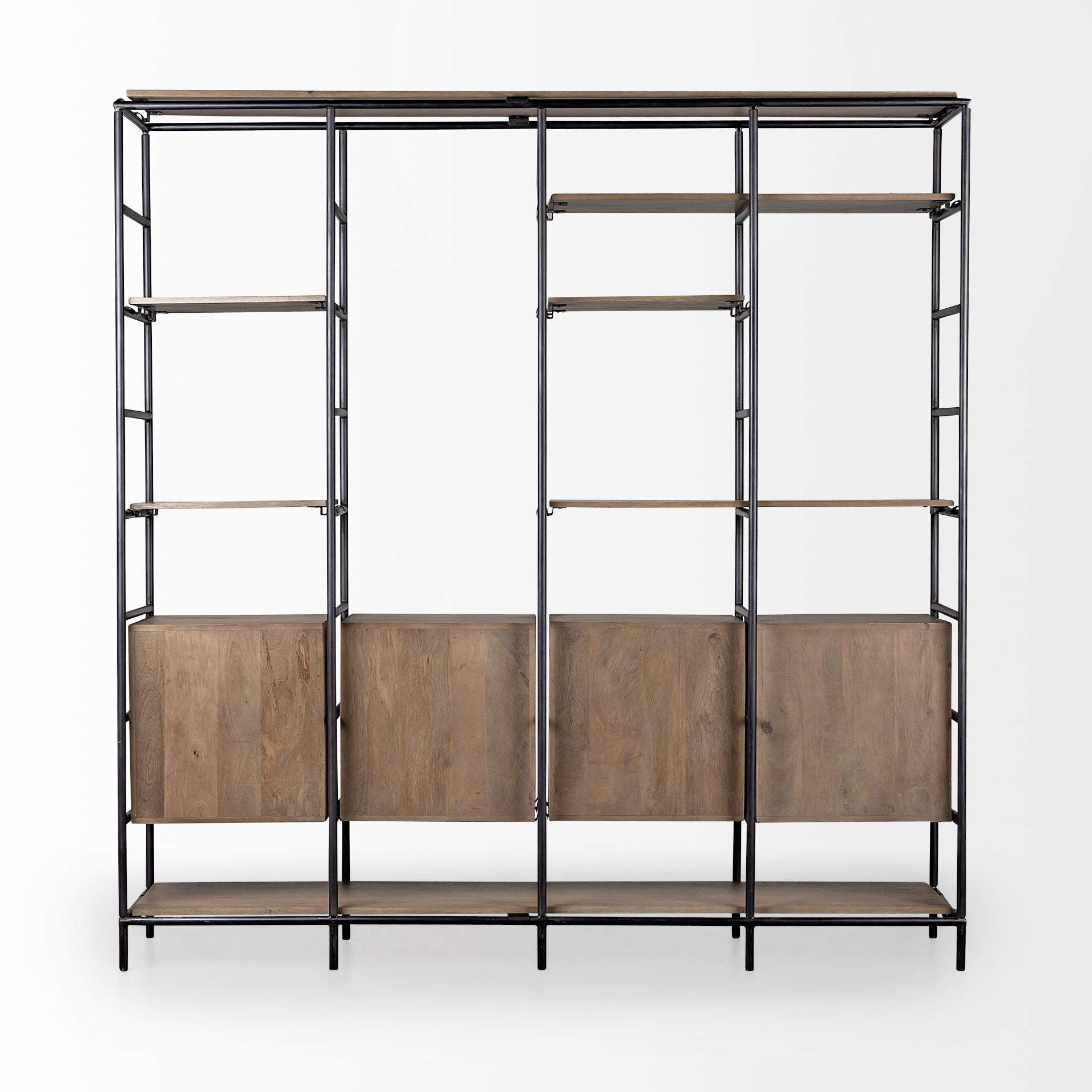 Medium Brown Wood and Metal Multi Shelves Shelving Unit