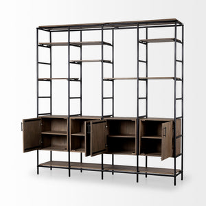 Medium Brown Wood and Metal Multi Shelves Shelving Unit