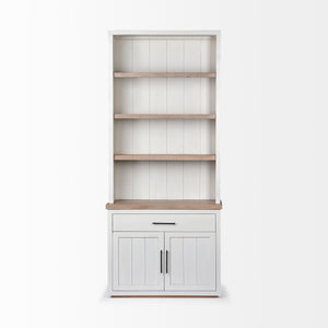 White and Medium Brown Wood Shelving Unit with 3 Shelves