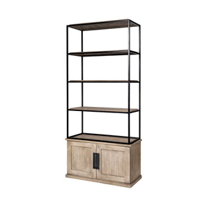 Light Brown Wood and Iron Shelving Unit with 3 Shelves