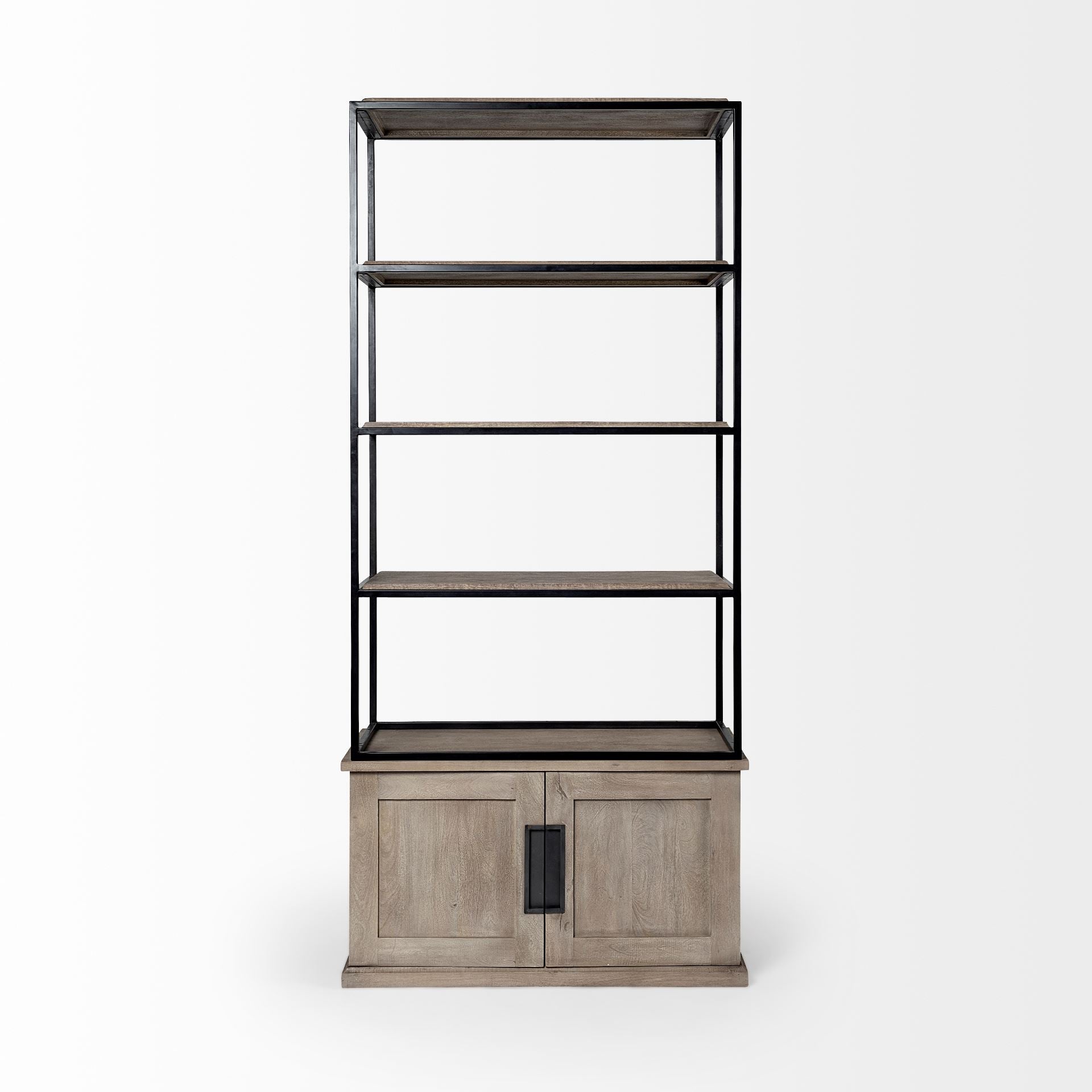 Light Brown Wood and Iron Shelving Unit with 3 Shelves