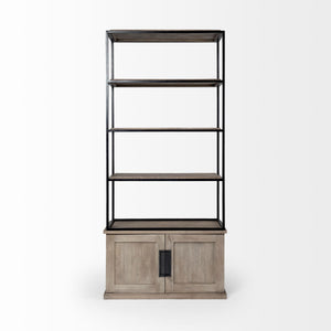 Light Brown Wood and Iron Shelving Unit with 3 Shelves