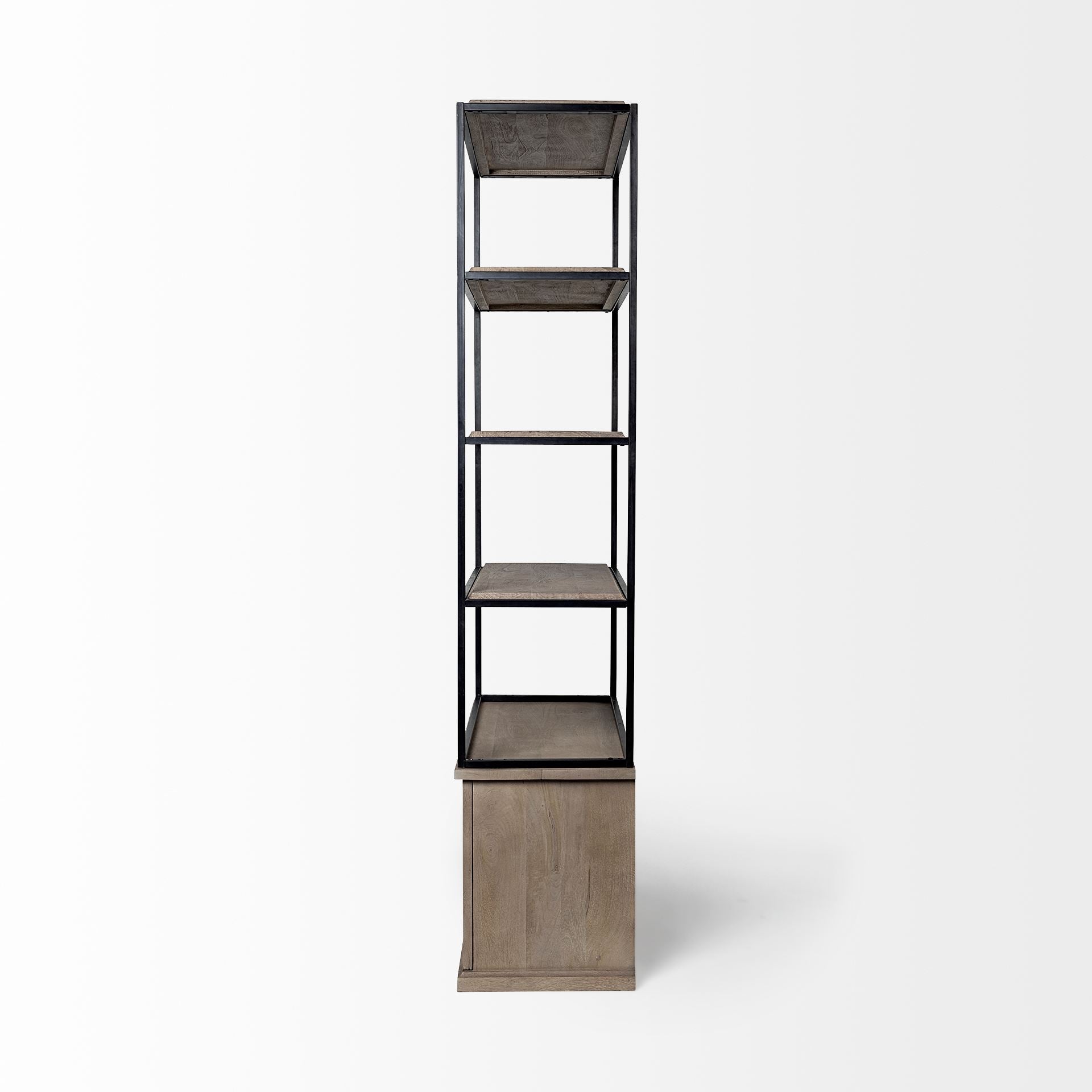 Light Brown Wood and Iron Shelving Unit with 3 Shelves