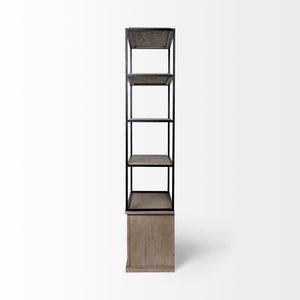 Light Brown Wood and Iron Shelving Unit with 3 Shelves