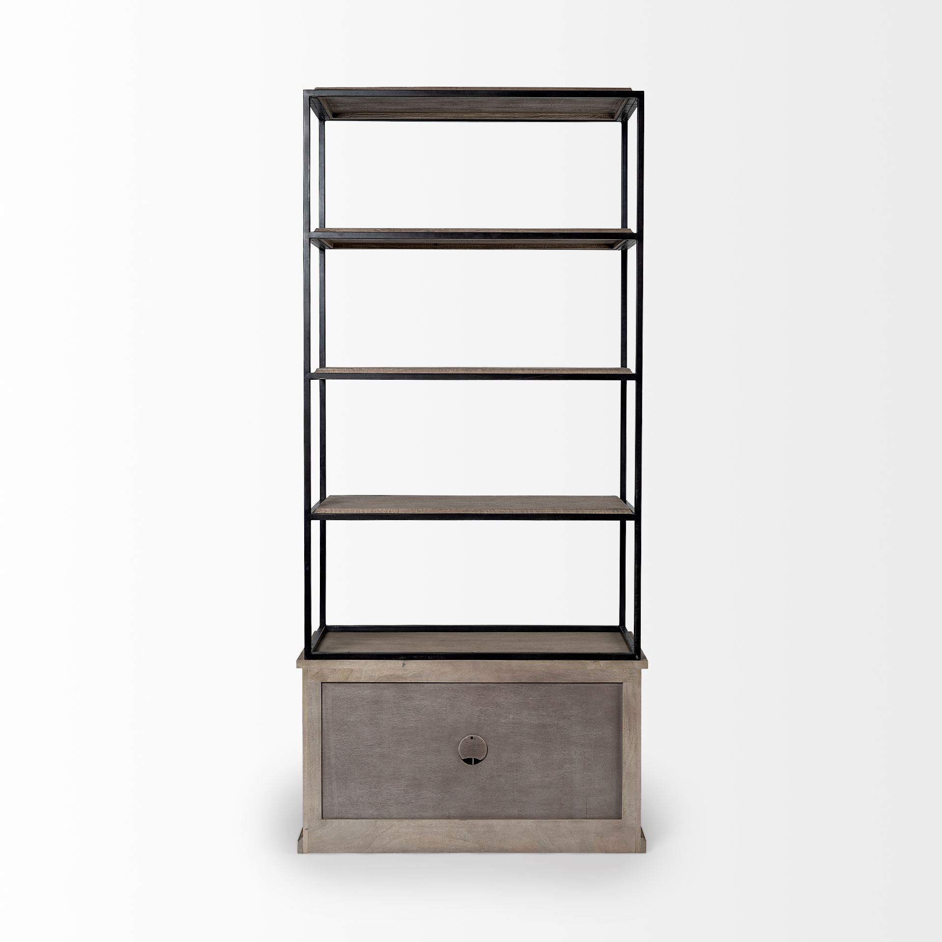 Light Brown Wood and Iron Shelving Unit with 3 Shelves