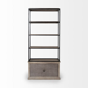 Light Brown Wood and Iron Shelving Unit with 3 Shelves