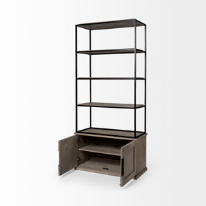Light Brown Wood and Iron Shelving Unit with 3 Shelves