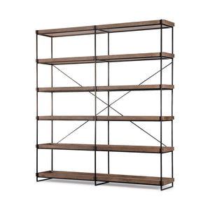 Medium Brown Wood and Iron Shelving Unit with 5 Tray Shelves