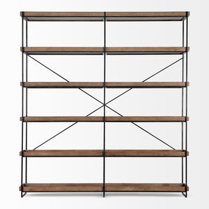 Medium Brown Wood and Iron Shelving Unit with 5 Tray Shelves