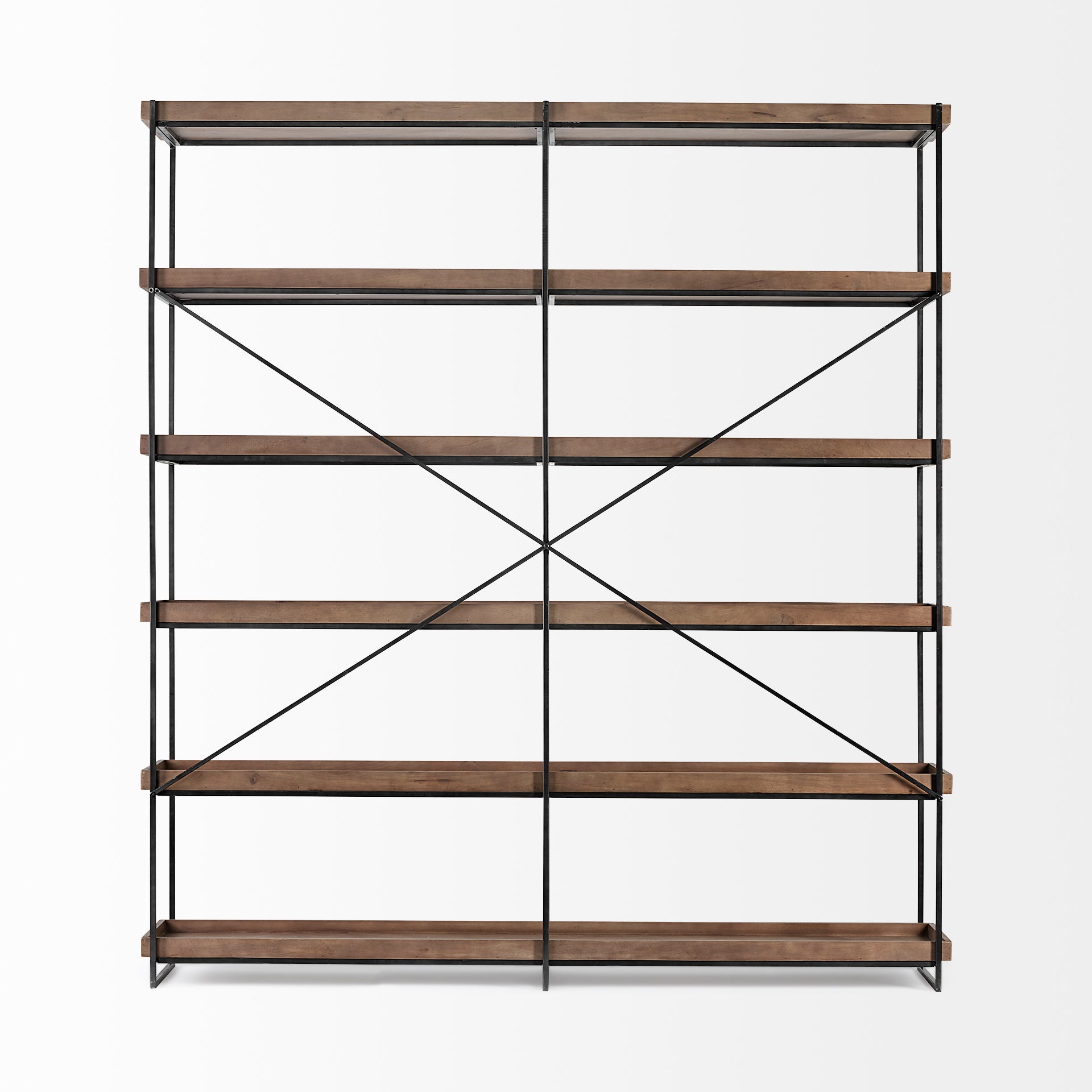 Medium Brown Wood and Iron Shelving Unit with 5 Tray Shelves