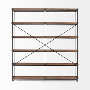 Medium Brown Wood and Iron Shelving Unit with 5 Tray Shelves