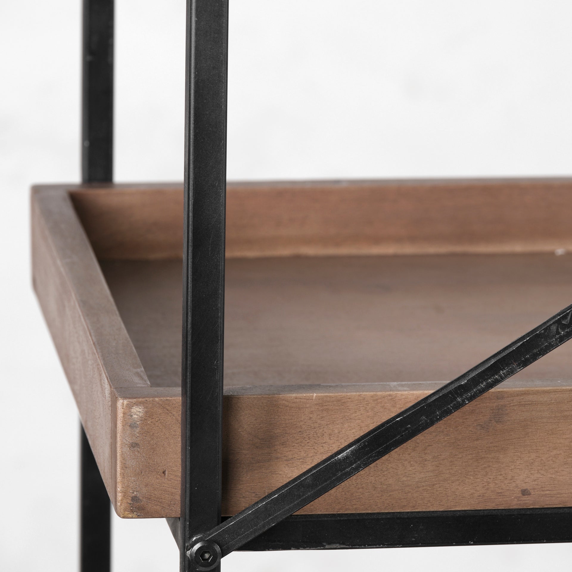 Medium Brown Wood and Iron Shelving Unit with 5 Tray Shelves