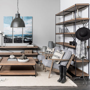 Medium Brown Wood and Iron Shelving Unit with 5 Tray Shelves