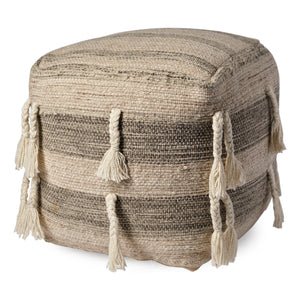 Gustel Brown Wool Square Tassel Handwoven Sqaure Pouf