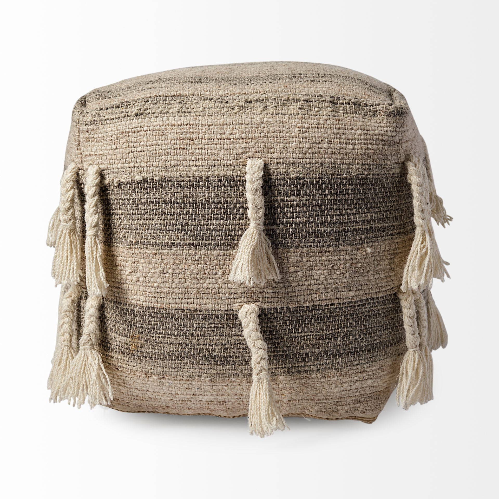 Gustel Brown Wool Square Tassel Handwoven Sqaure Pouf